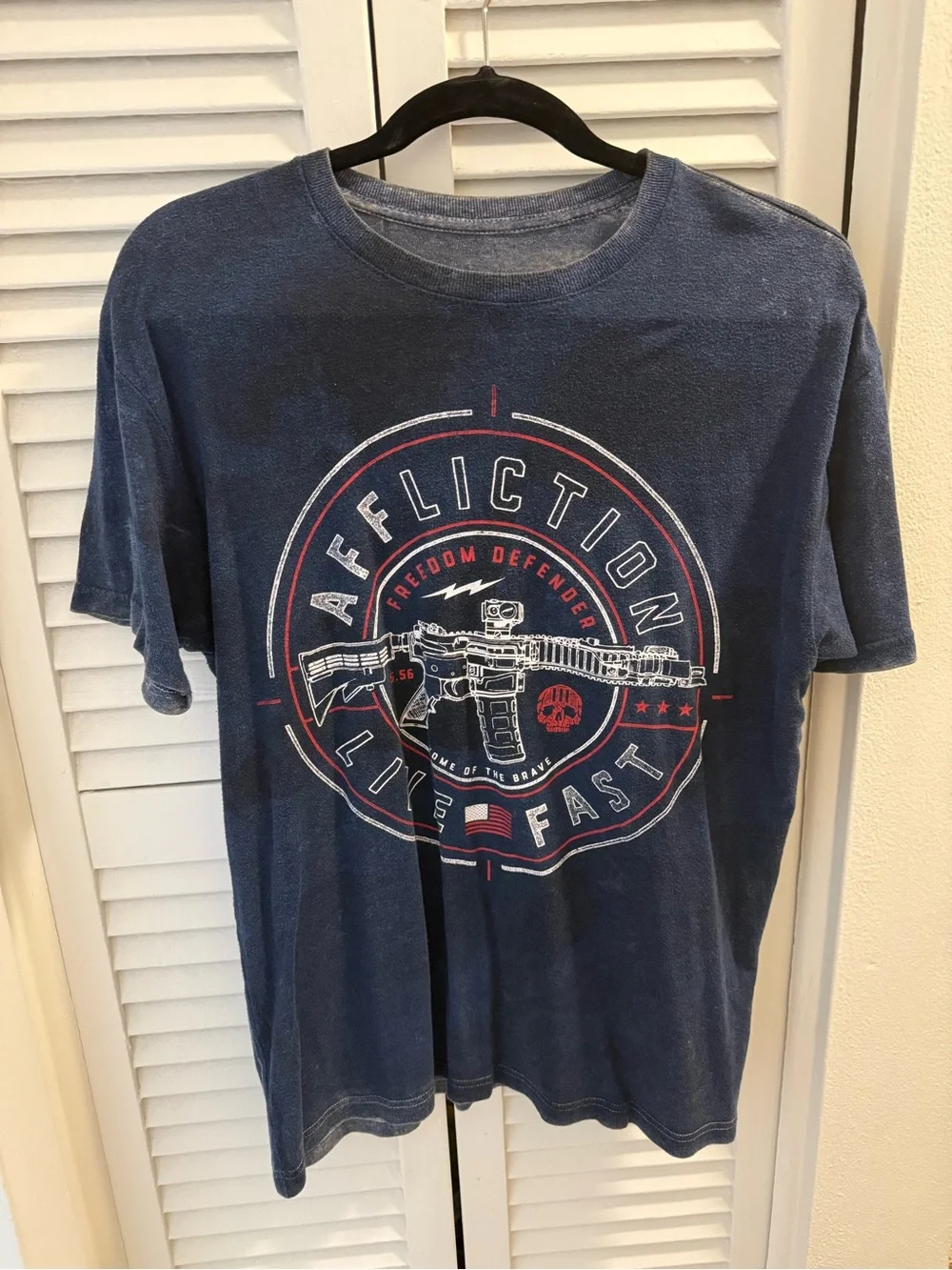 Affliction “Freedom Defender” Graphic T Shirt - Navy with Red & White Print